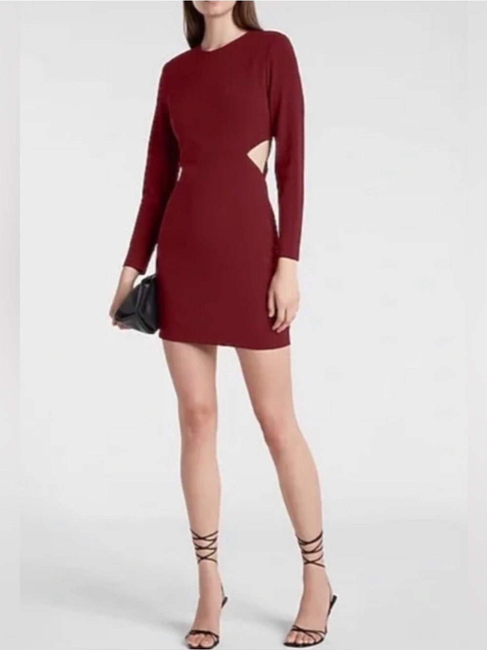 EXPRESS Womens STRONG SHOULDER SIDE CUTOUT MINI DRESS burgundy size small